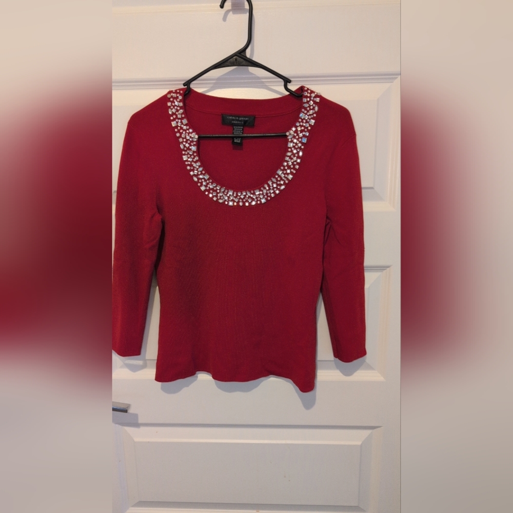 Cable & Gauge Red Embellished Top - Picture 3 of 7